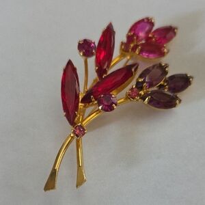 Flower Bouquet Marquise And Navette Rhinestones Brooch Vintage